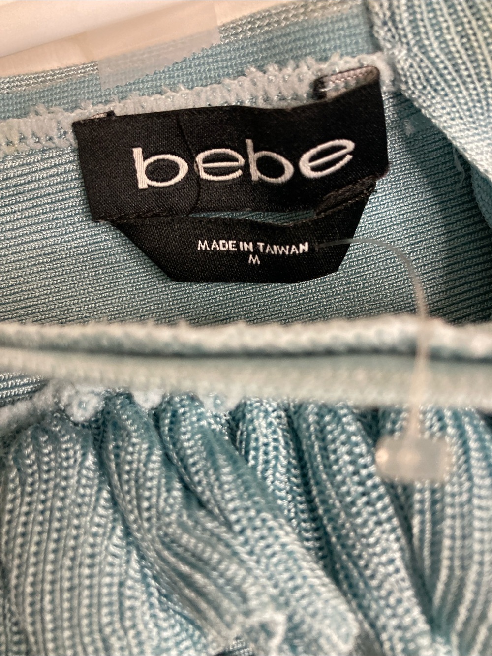 bebe Powder Blue Ruffle Off-Shoulder Crop Top - Picture 2 of 9